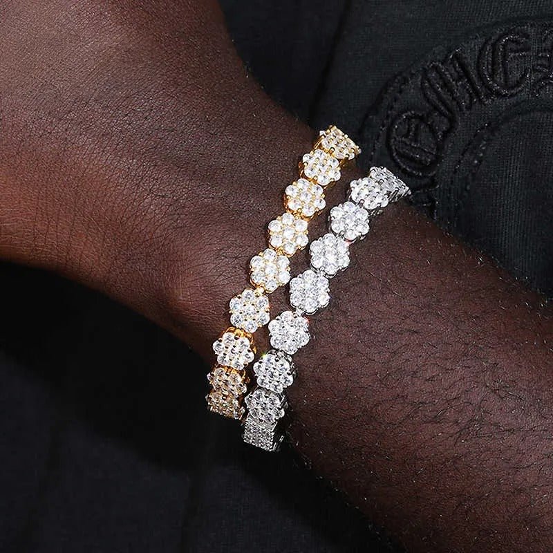 PULSERA DE FLOR MOISSANITA VVS 9mm - PLATA 925 - ORO BLANCO - Bling del Barrio