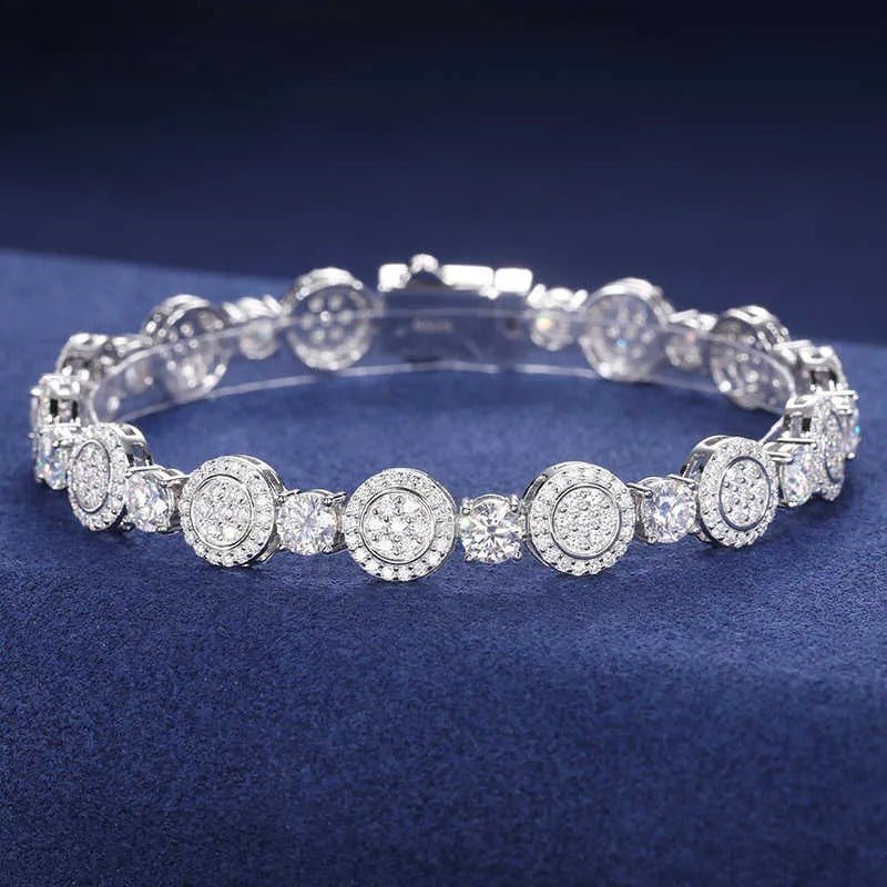 PULSERA DE MOISSANITA REDONDA VVS EN PLATA 925 CHAPADA EN ORO BLANCO - Bling del Barrio