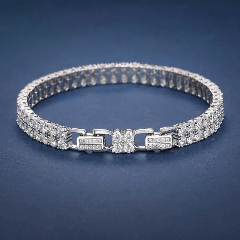 PULSERA DE TENIS DOS FILAS MOISSANITA VVS - PLATA 925 - ORO BLANCO - Bling del Barrio