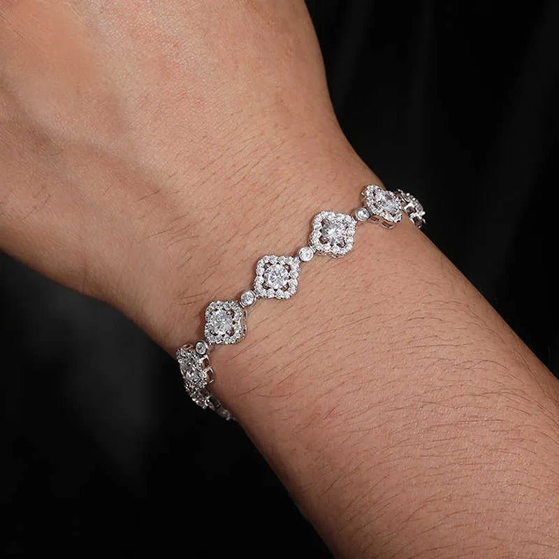 PULSERA DE TRÉBOL CUATRO HOJAS EN MOISSANITA VVS - PLATA 925 - ORO BLANCO - Bling del Barrio