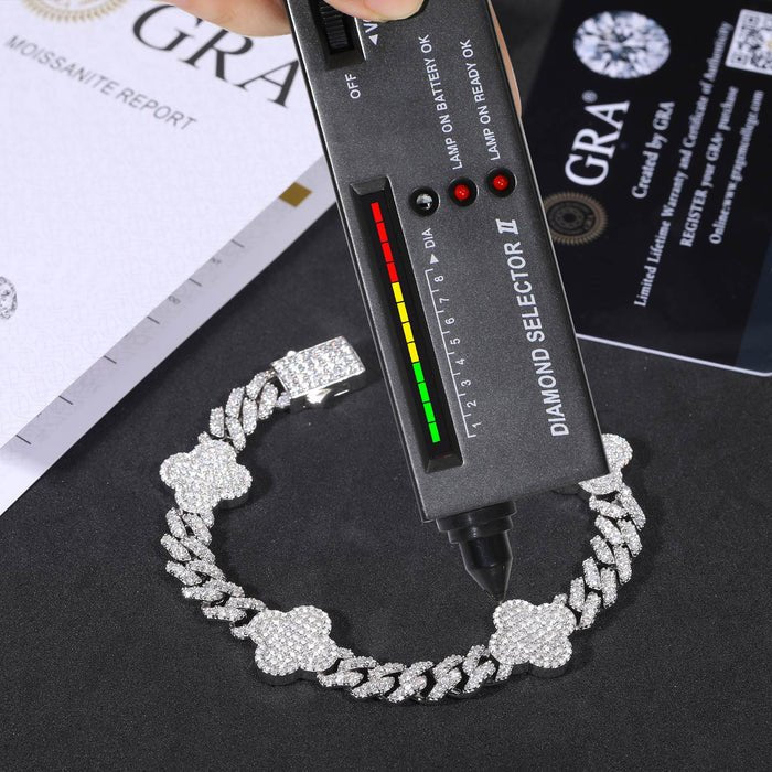 PULSERA DE TREBOL DE CUATRO HOJAS MOISSANITA VVS - PLATA 925 - ORO BLANCO - Bling del Barrio