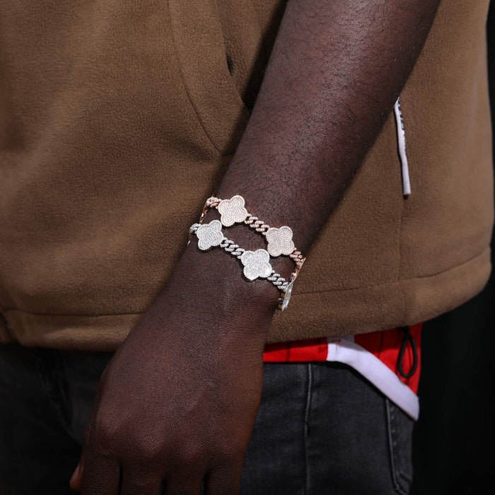 PULSERA DE TREBOL DE CUATRO HOJAS MOISSANITA VVS - PLATA 925 - ORO BLANCO - Bling del Barrio