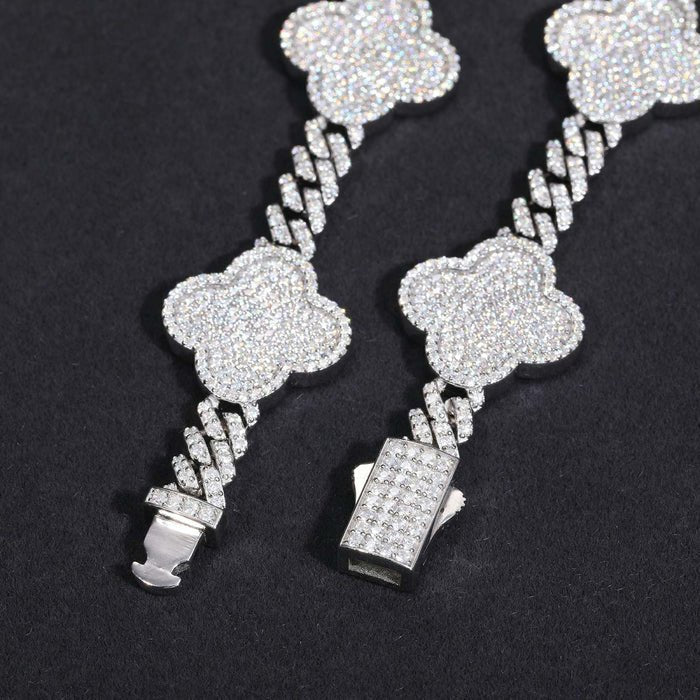 PULSERA DE TREBOL DE CUATRO HOJAS MOISSANITA VVS - PLATA 925 - ORO BLANCO - Bling del Barrio