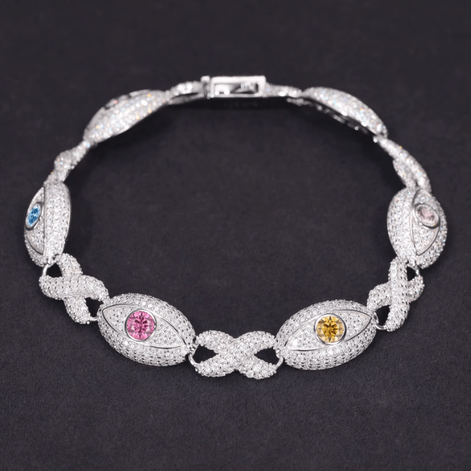 Pulsera Evil Eye Infinity Con Moissanita VVS En Plata 925 - Bling del Barrio