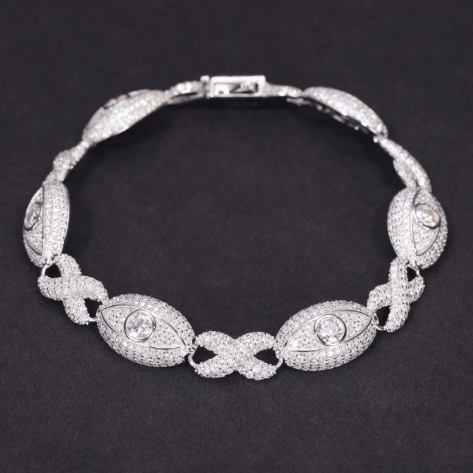 Pulsera Evil Eye Infinity Con Moissanita VVS En Plata 925 - Bling del Barrio