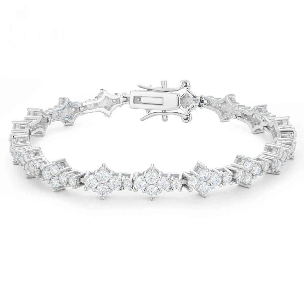PULSERA TENIS AGRUPADA CON MOISSANITA VVS - ORO BLANCO - PLATA 925 - Bling del Barrio