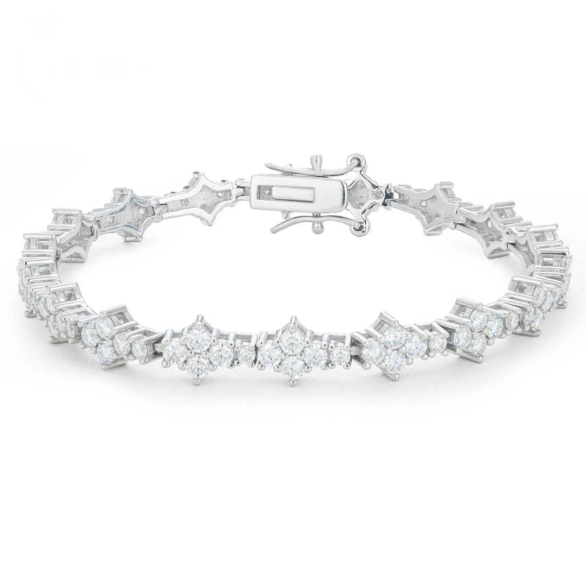 PULSERA TENIS AGRUPADA CON MOISSANITA VVS - ORO BLANCO - PLATA 925 - Bling del Barrio