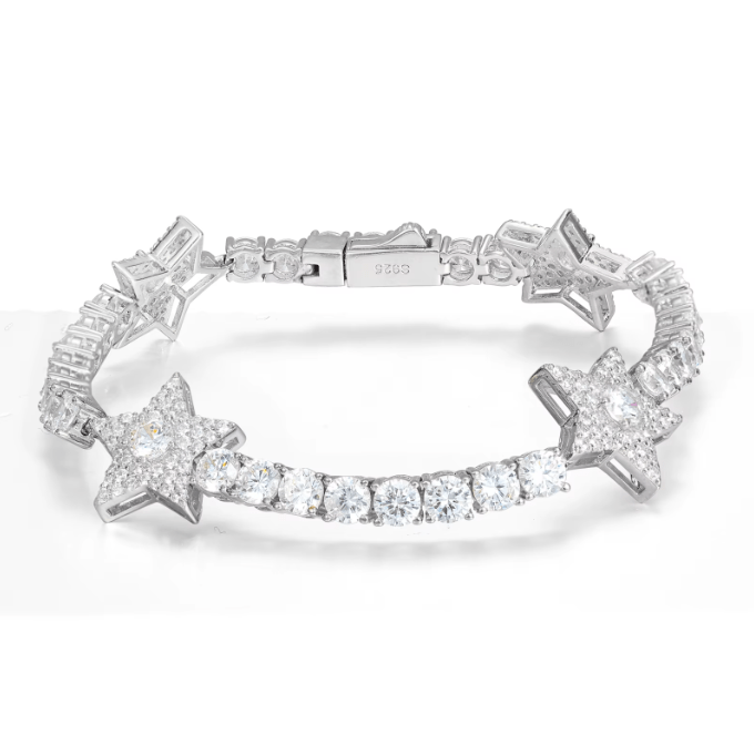 Pulsera Tenis Con Estrellas De Moissanita 14mm - Oro/Oro Blanco - Bling del Barrio