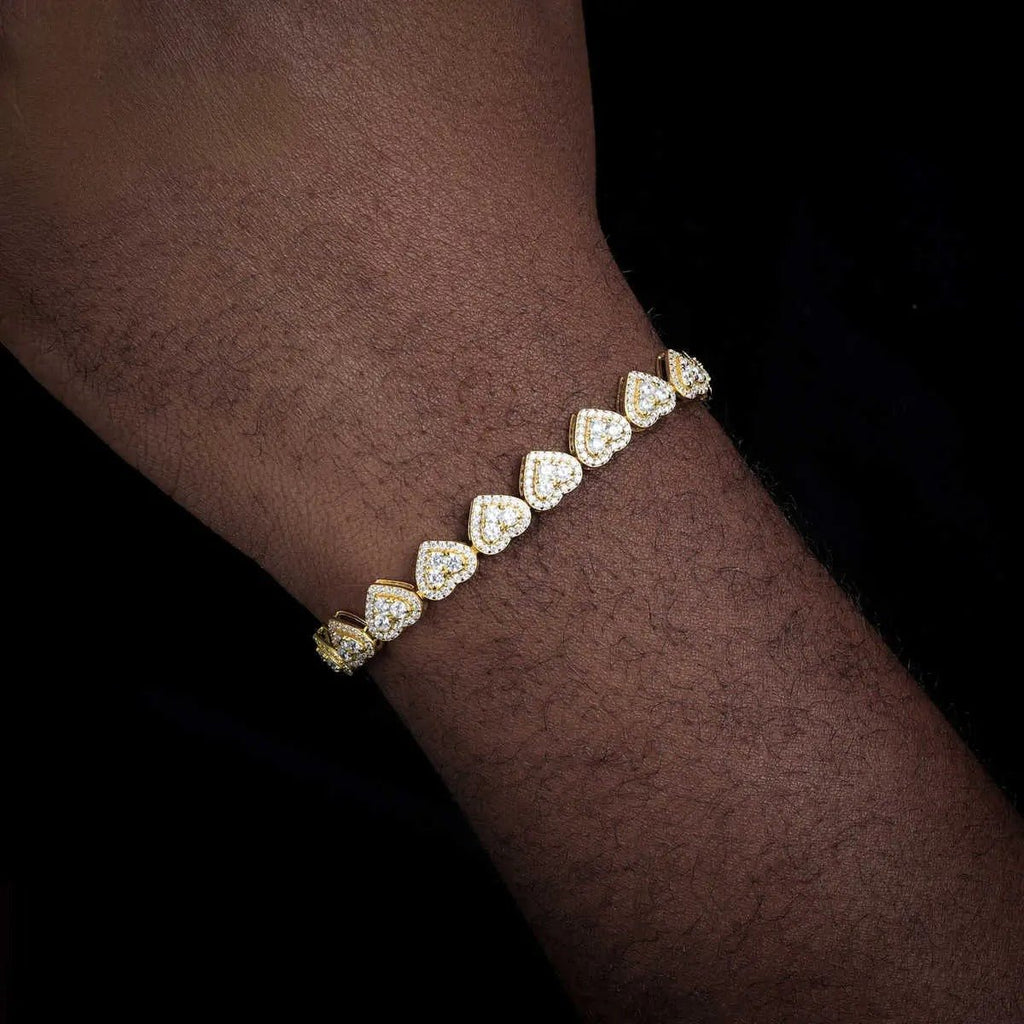 PULSERA TENIS DE CORAZONES CON MOISSANITA VVS - PLATA 925 - ORO - Bling del Barrio