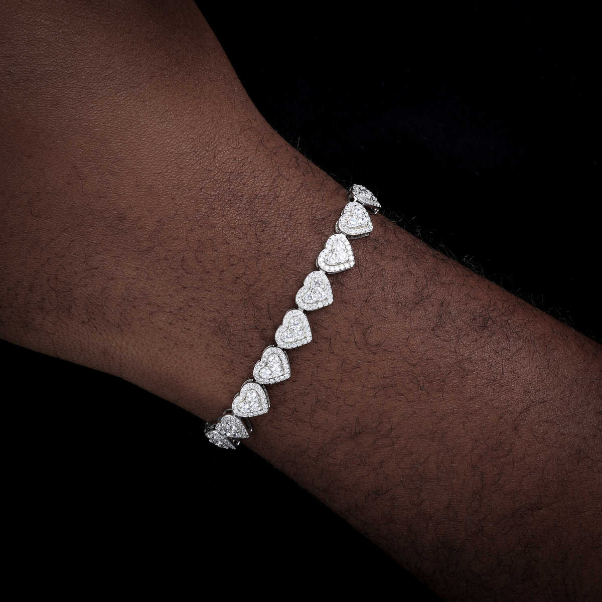 PULSERA TENIS DE CORAZONES CON MOISSANITA VVS - PLATA 925 - ORO BLANCO - Bling del Barrio