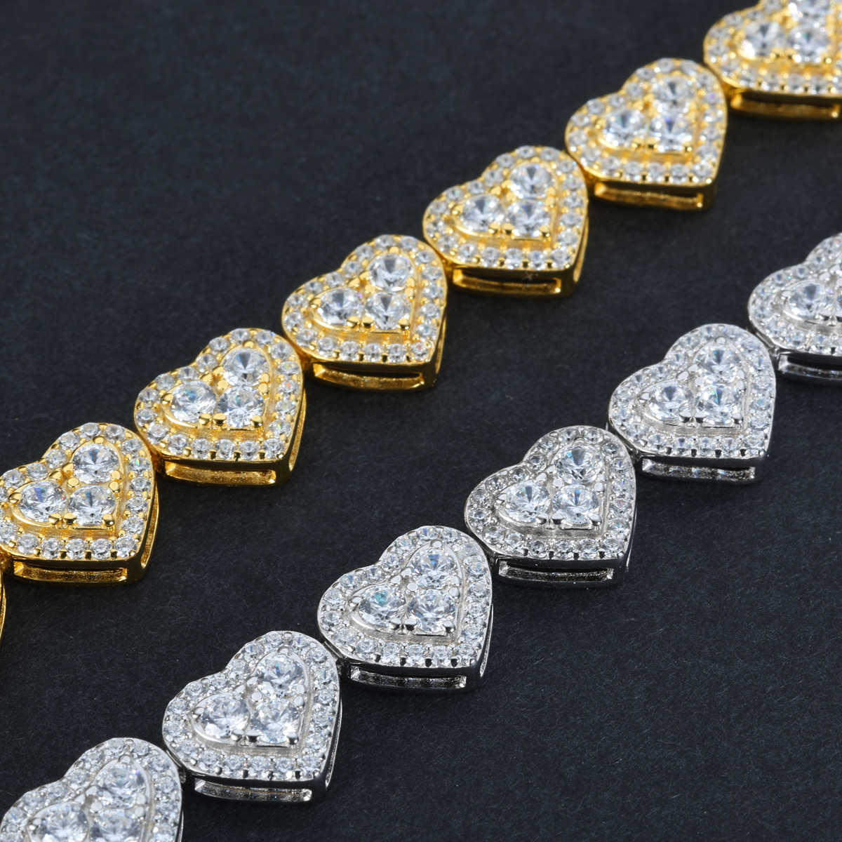 PULSERA TENIS DE CORAZONES CON MOISSANITA VVS - PLATA 925 - ORO BLANCO - Bling del Barrio