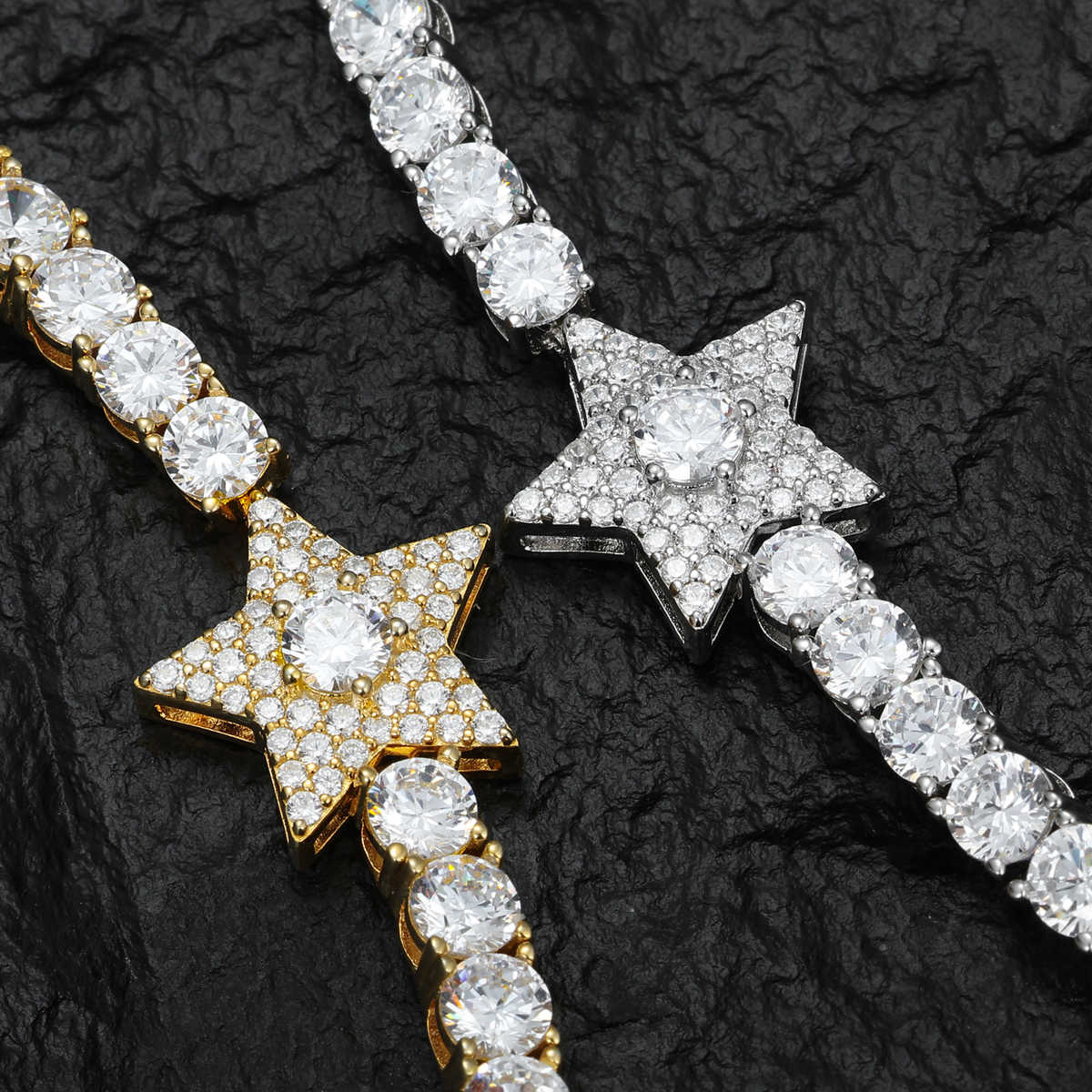 PULSERA TENIS DE ESTRELLAS MOISSANITA VVS 14mm - PLATA 925 - ORO/ORO BLANCO - Bling del Barrio