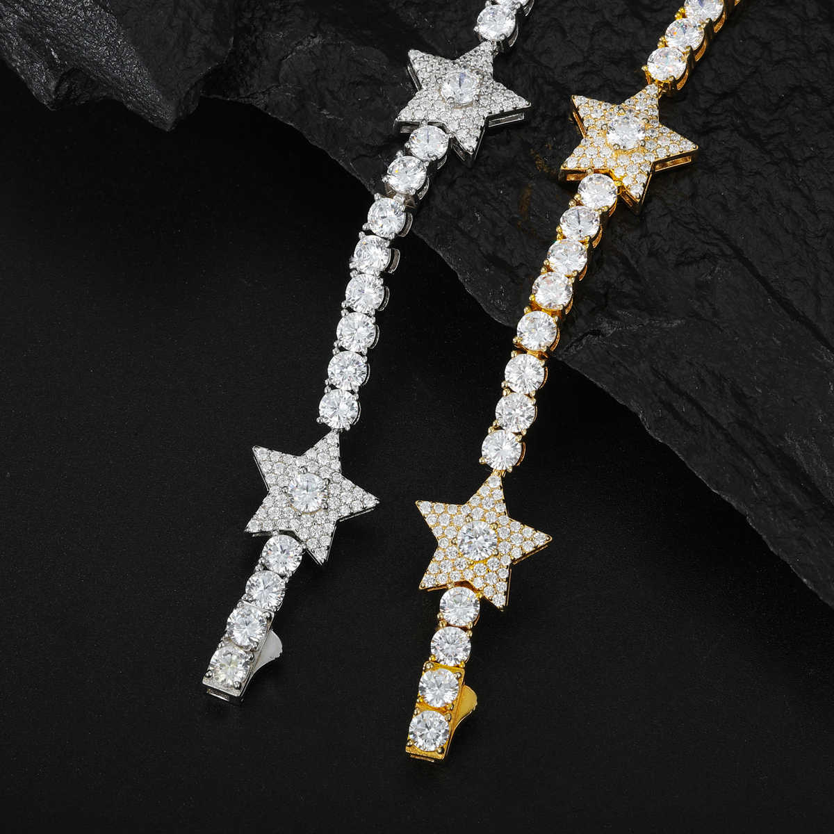 PULSERA TENIS DE ESTRELLAS MOISSANITA VVS 14mm - PLATA 925 - ORO/ORO BLANCO - Bling del Barrio