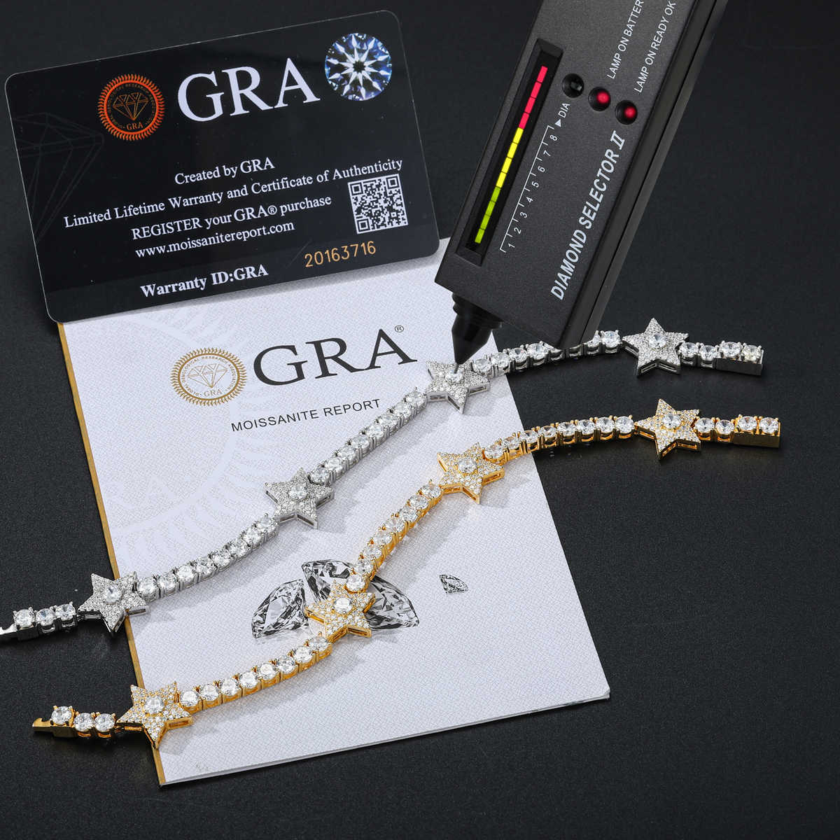 PULSERA TENIS DE ESTRELLAS MOISSANITA VVS 14mm - PLATA 925 - ORO/ORO BLANCO - Bling del Barrio