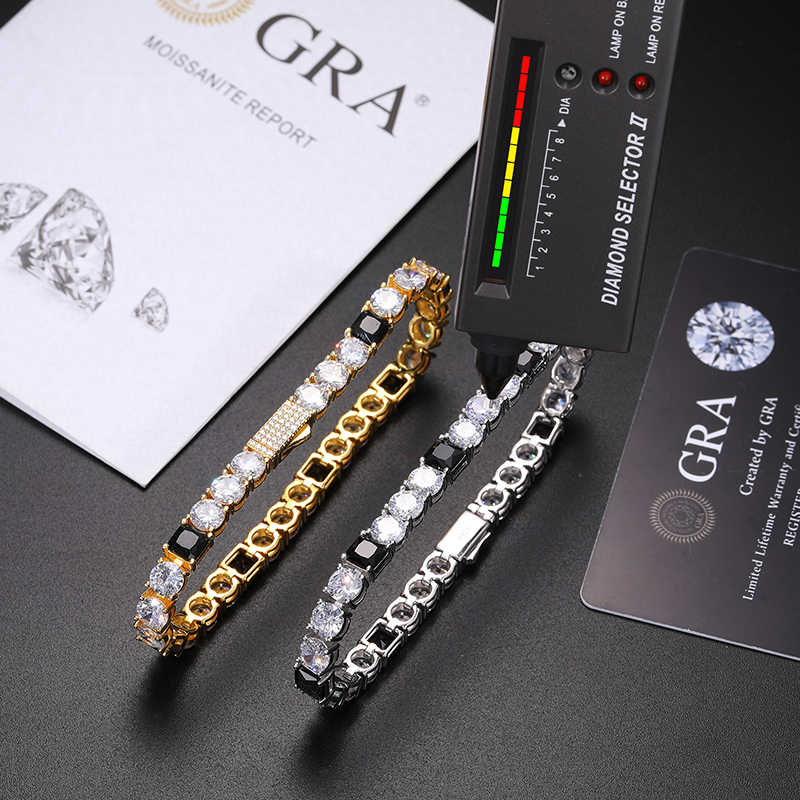 PULSERA TENIS DE MOISSANITA VVS Y CIRCONIO NEGRO 6mm - PLATA 925 - ORO BLANCO - Bling del Barrio