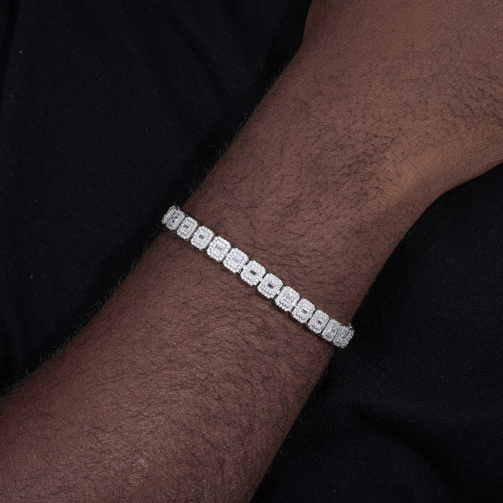 PULSERA TENIS EN MOISSANITA VVS CORTE BAGUETTE DE 7mm - PLATA 925 - ORO BLANCO - Bling del Barrio