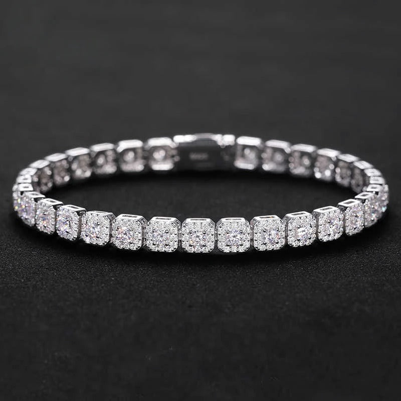 PULSERA TENIS HALO DE MOISSANITA VVS 6mm - PLATA 925 - ORO BLANCO - Bling del Barrio
