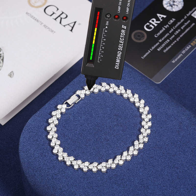 PULSERA TRES HOJAS DE MOISSANITA VVS 6mm - PLATA 925 - ORO BLANCO - Bling del Barrio