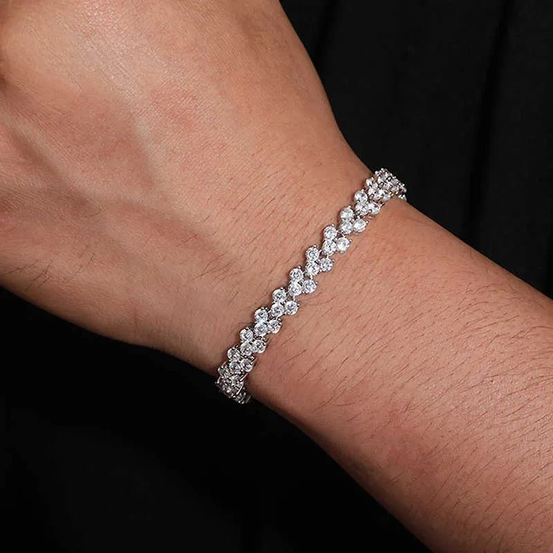 PULSERA TRES HOJAS DE MOISSANITA VVS 6mm - PLATA 925 - ORO BLANCO - Bling del Barrio